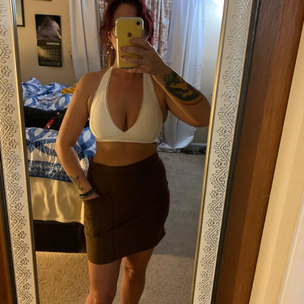 Brown suede mini skirt